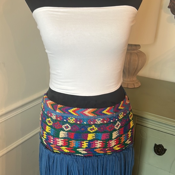 Free People Blue El Paso Embroidered X High Waist Maxi Skirt, Size SM - Picture 5 of 11